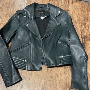 Maje Dark Leather Biker Jacket